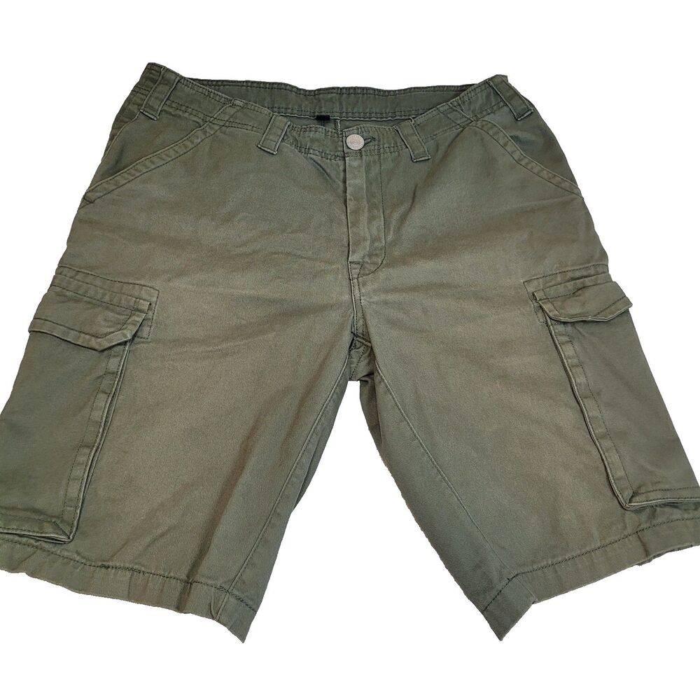 True Religion Men's Size 34"x11" Cargo Shorts Big Stitch Army Green Y2K